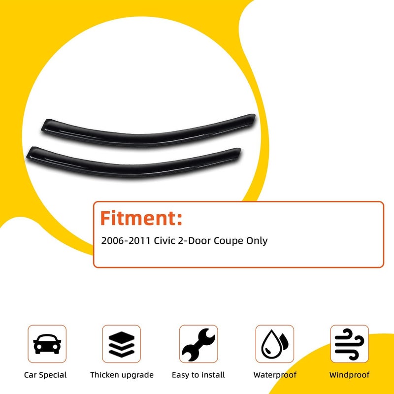 PLDDE 2pcs Window Visors Compatible with 2006-2011 Honda Civic 2-Door Coupe Sun/Rain Guard Wind Side Vent Window Deflector Outside Mount 2007 2008 2009 2010 - Image 2